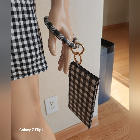 Black and White Gingham Mini Dress, Summer Picnic Dress With Gingham Wristlet - Picture 6 of 11